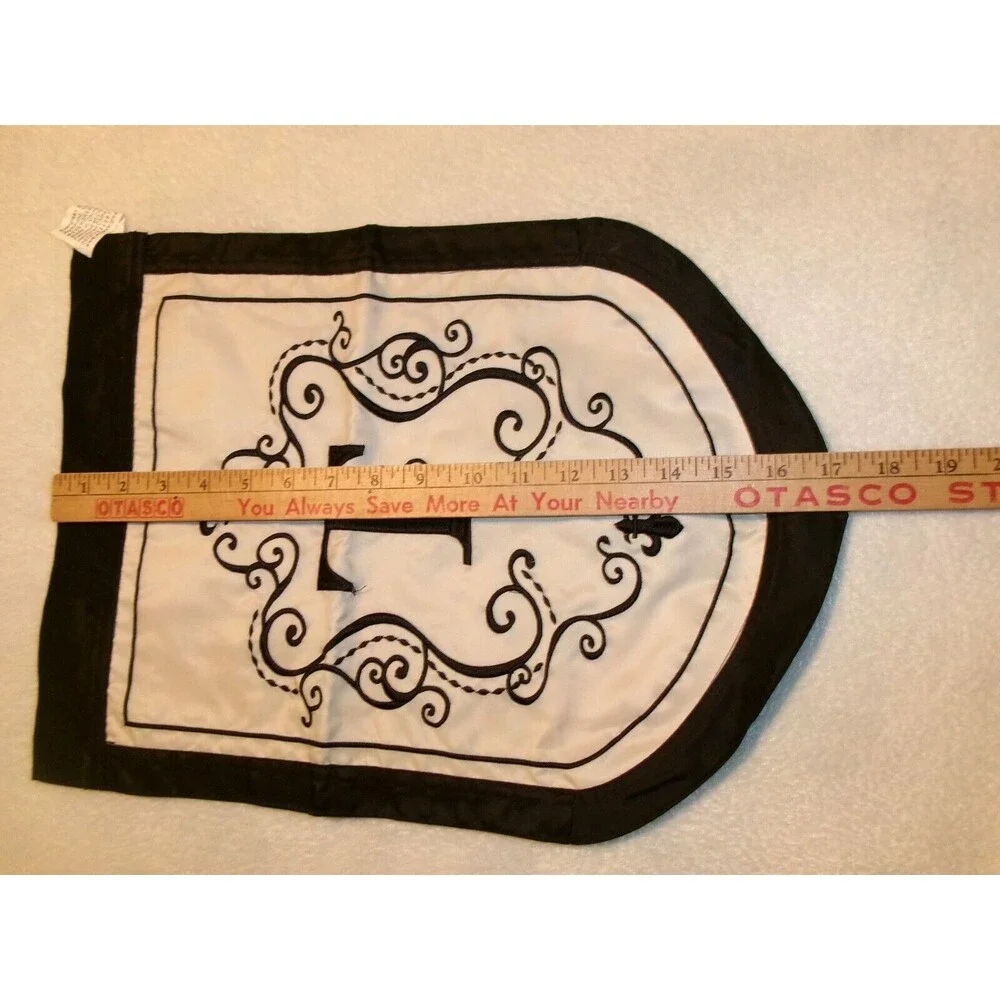 Evergreen Flag Monogram Letter T Embroidered Applique Beige & Black 12x17 inches